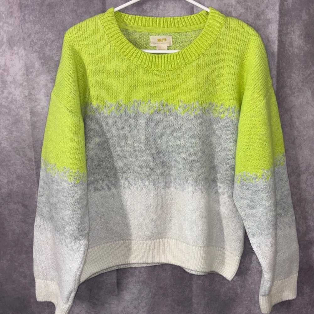 Maeve by Anthropologie Medium Cozy‎ Soft Neon Gray Striped Sweater Oversized